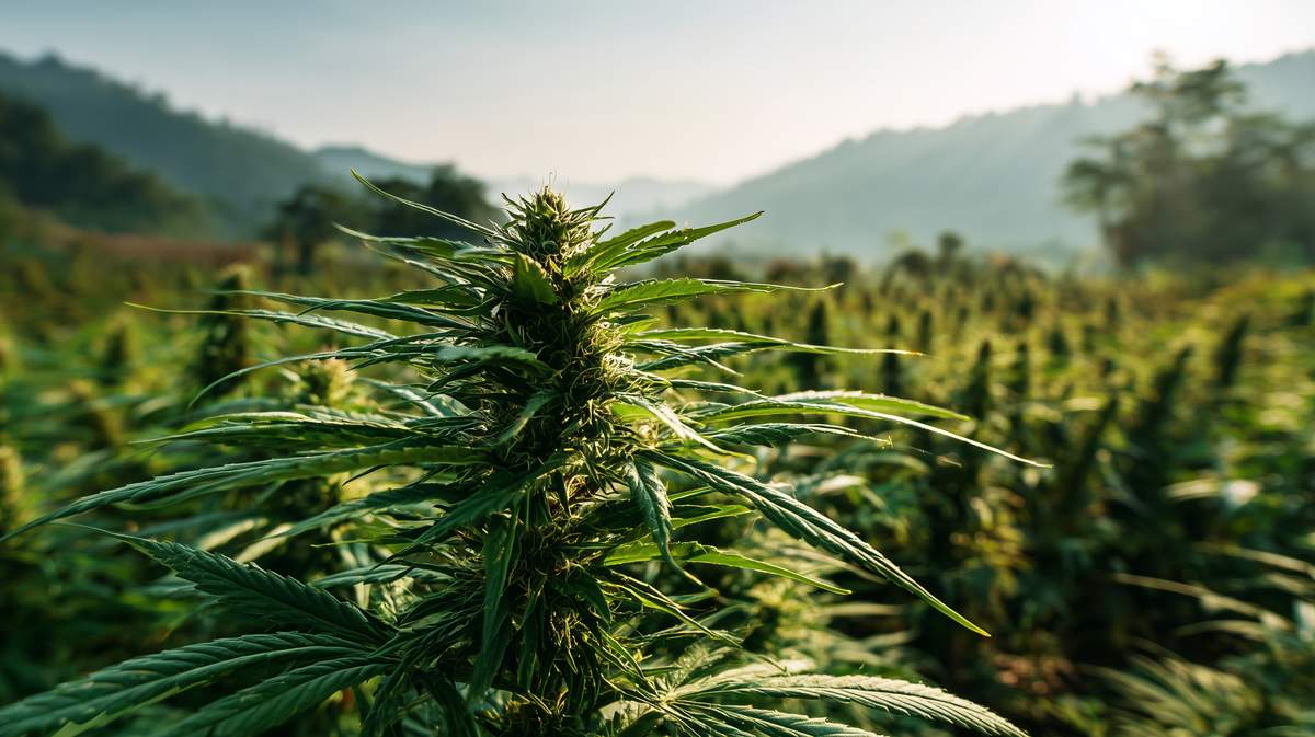 fleur de CBD dans un champ de CBD